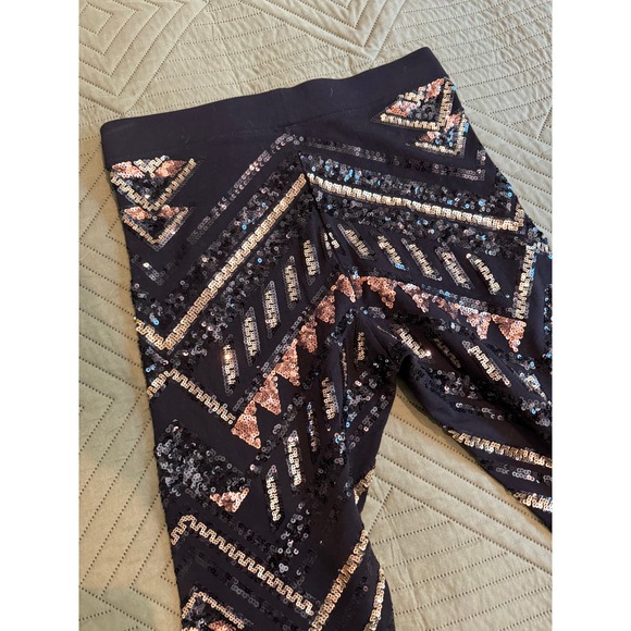 Express Black Sequin Embellished Leggings Party Sparkle Statement - Picture 8 of 9